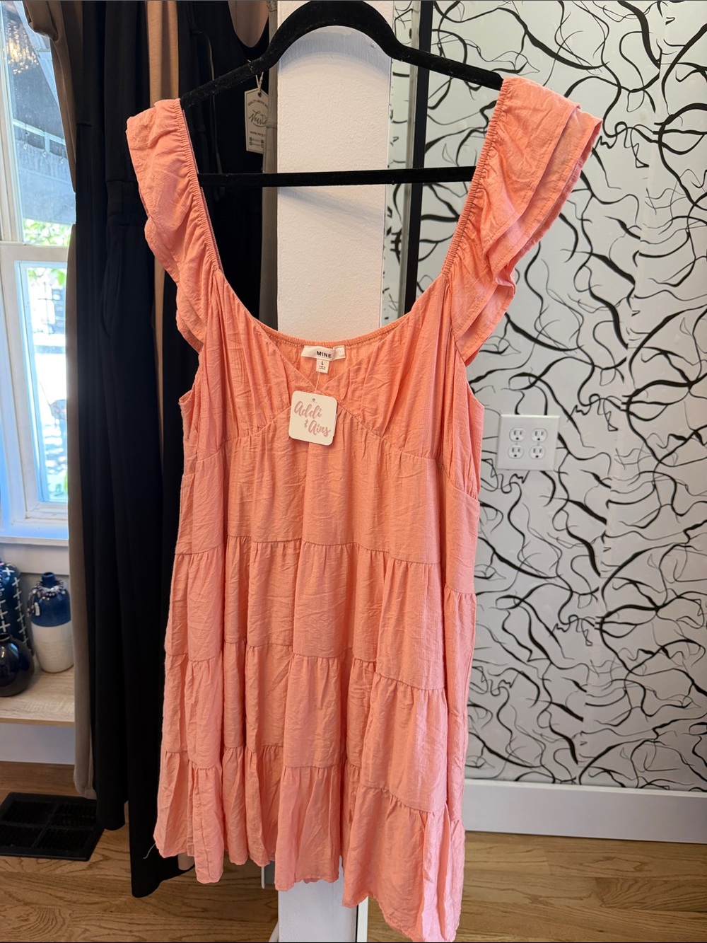 mine Coral Pink Ruffle Strap Mini Dress